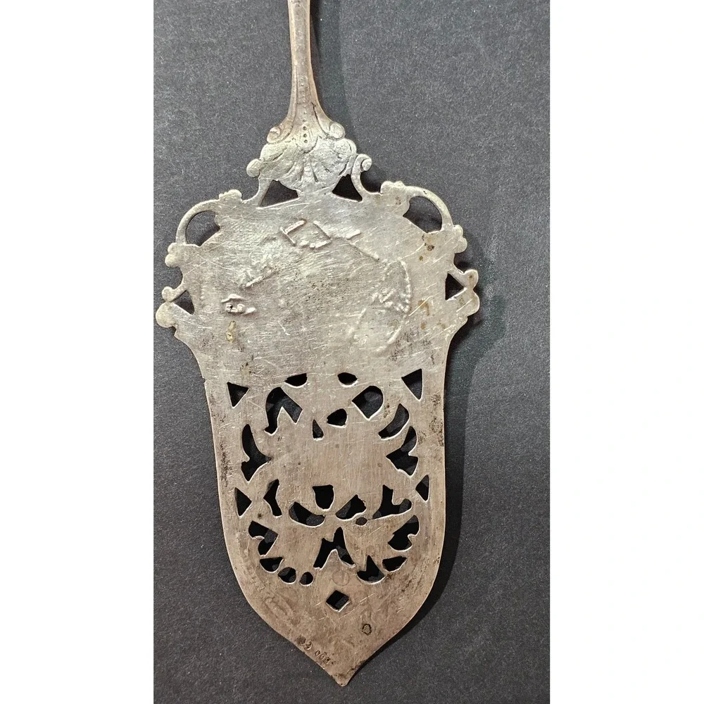 Antique Signed‎ German 800 Silver Cake Server Edelweiss Alpine Chalet Repousse